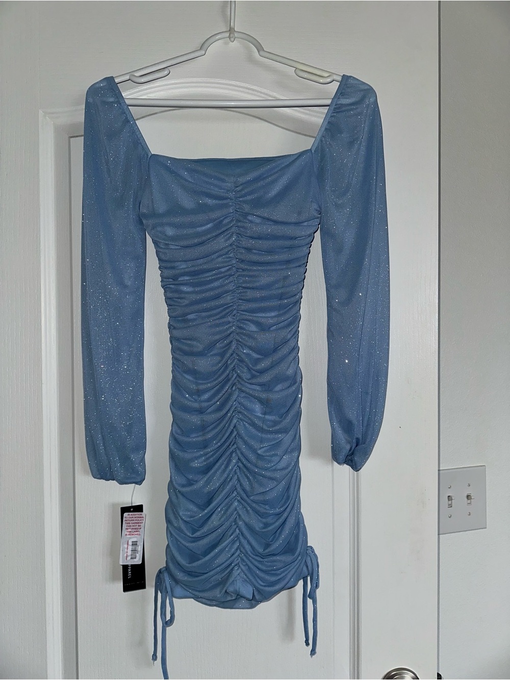 Light Blue Ruched Square-Neck Mini Dress - Picture 4 of 6